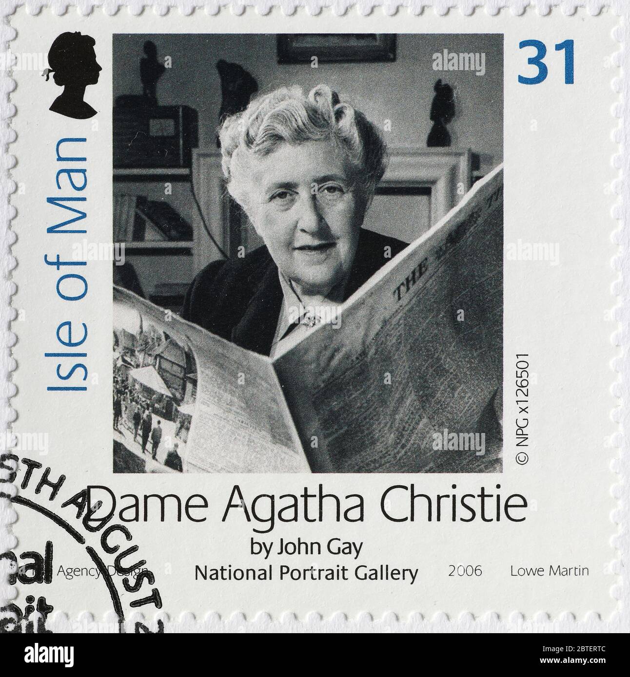 Portrait d'Agatha Christie sur timbre-poste britannique Banque D'Images