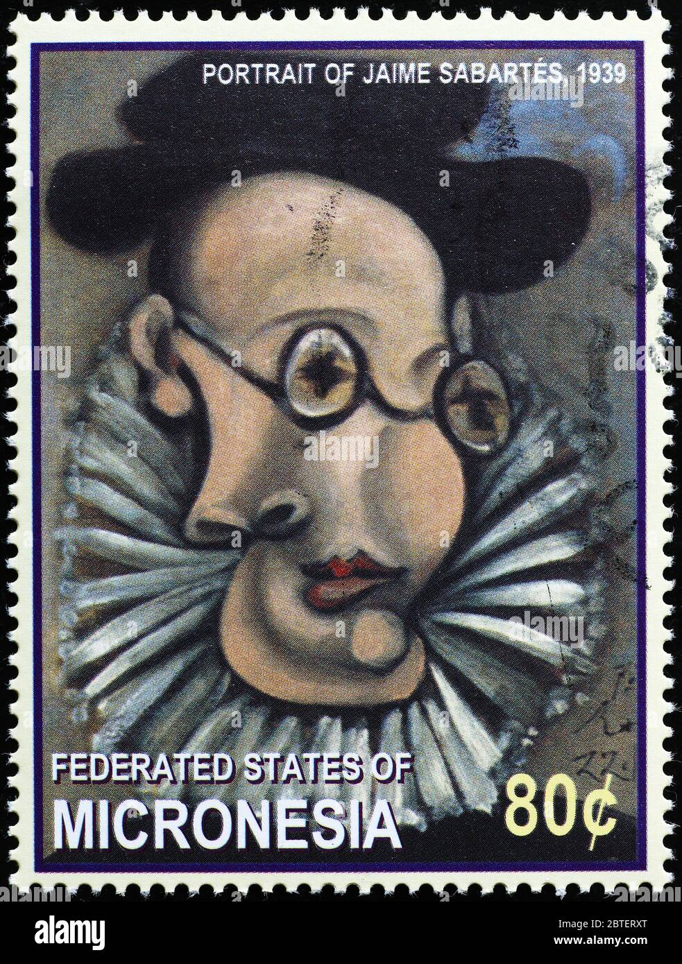 Portrait de Jaime Sabartes par Pablo Picasso sur le timbre Banque D'Images