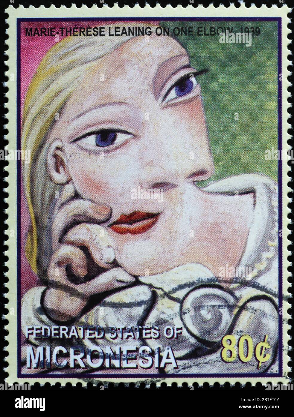 Portrait de Marie-Thérèse par Pablo Picasso sur le timbre Banque D'Images