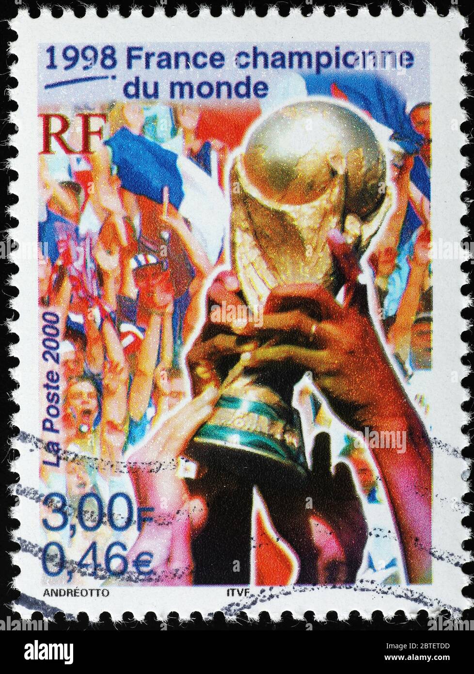 Timbre célébrant le championnat du monde de football de France en 1988 Banque D'Images