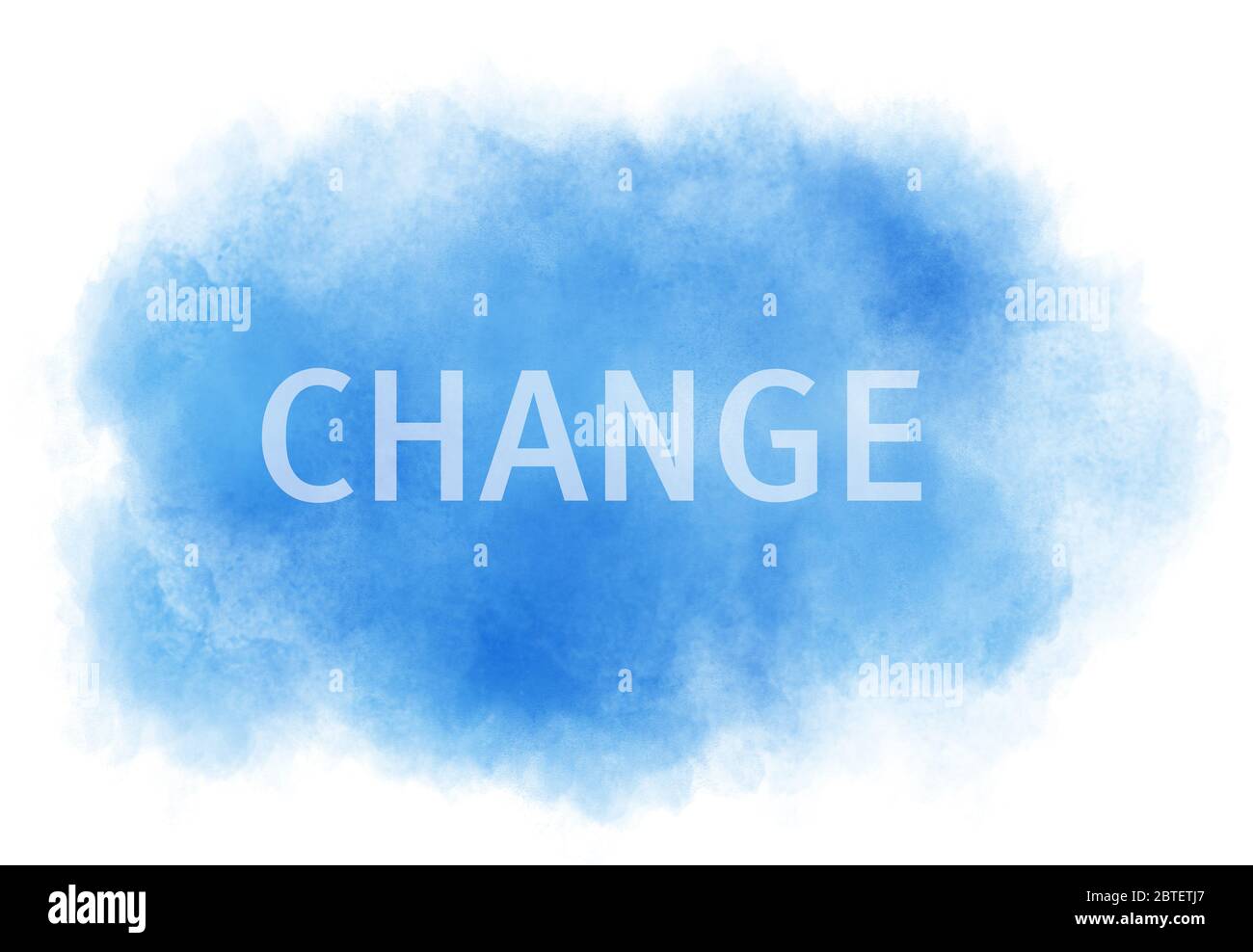 Le mot CHANGE écrit sur un fond de tableau abstrait d'aquarelle de nuage en bleu. Mot d'inscription et de motivation. Généré par ordinateur Banque D'Images