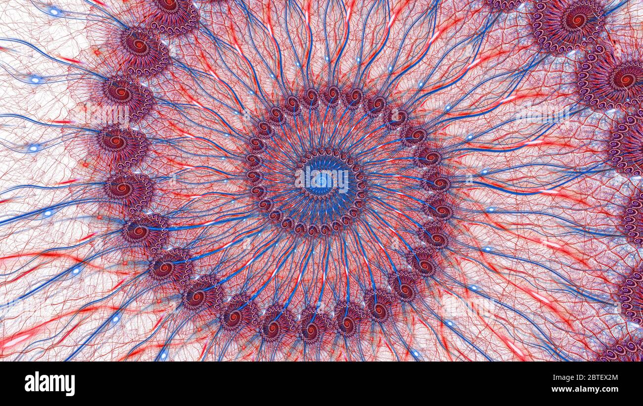 Spirale psychédélique sanglante multicolore, arrière-plan abstrait généré par ordinateur, rendu Banque D'Images