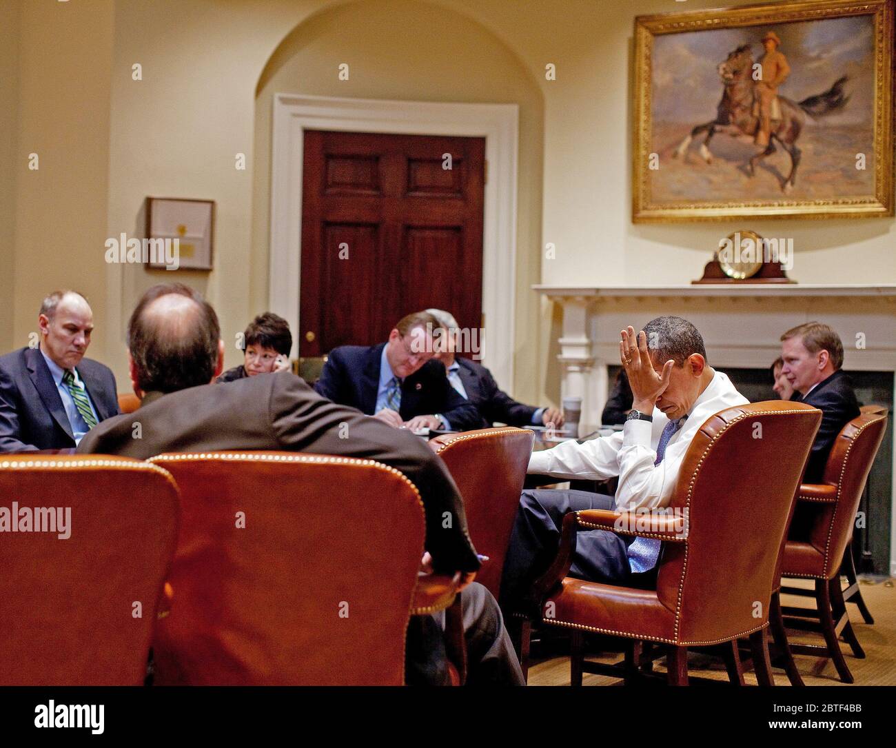 Le président Barack Obama rencontre les conseillers senior dans la Roosevelt Room. 2/16/09. Banque D'Images