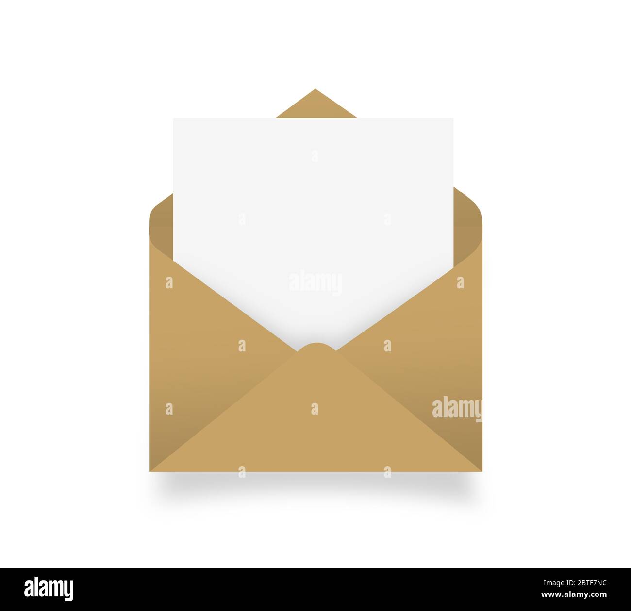 enveloppe marron avec feuille isolée sur blanc Banque D'Images