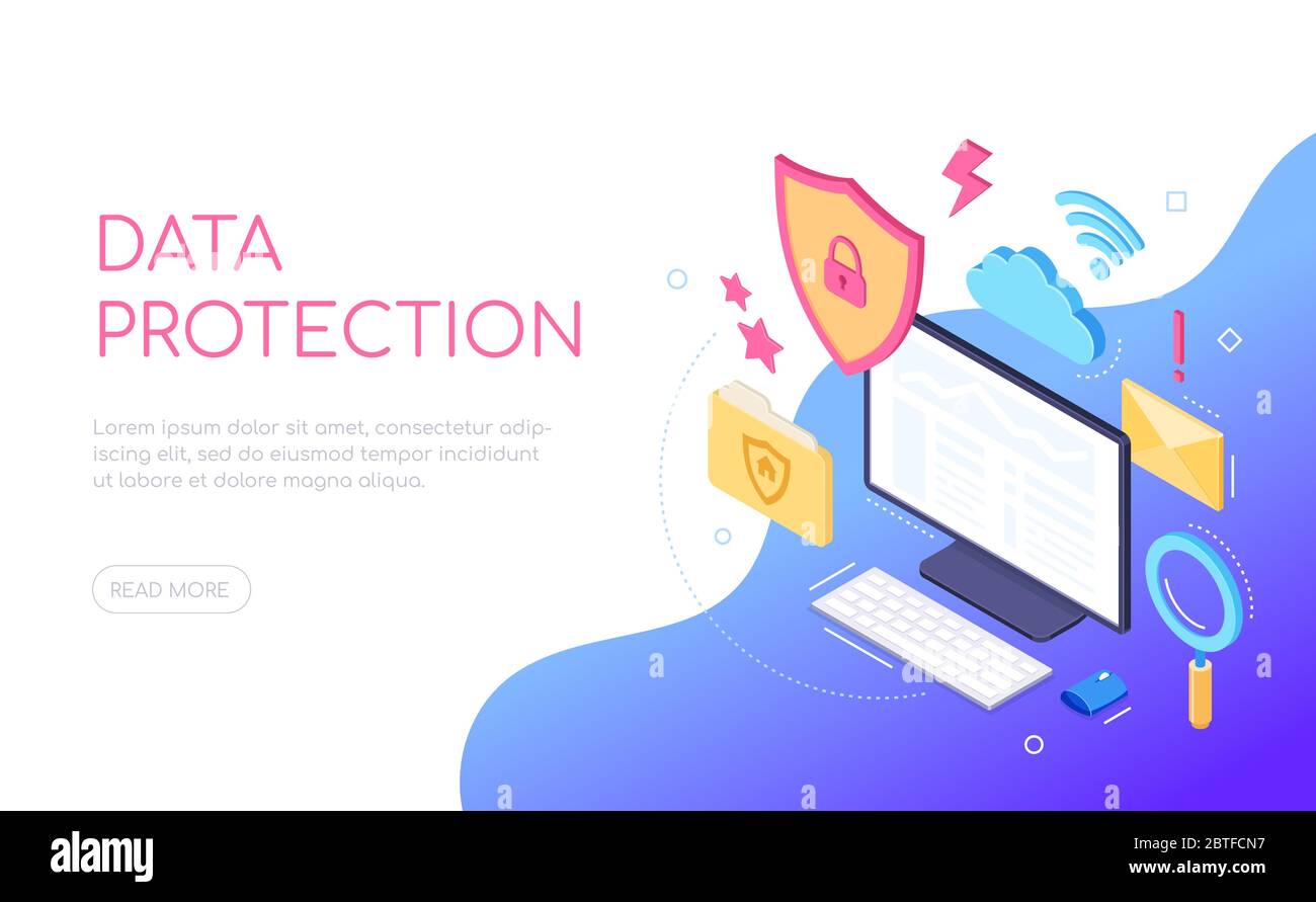 Protection des données - bannière web isométrique moderne et colorée Illustration de Vecteur