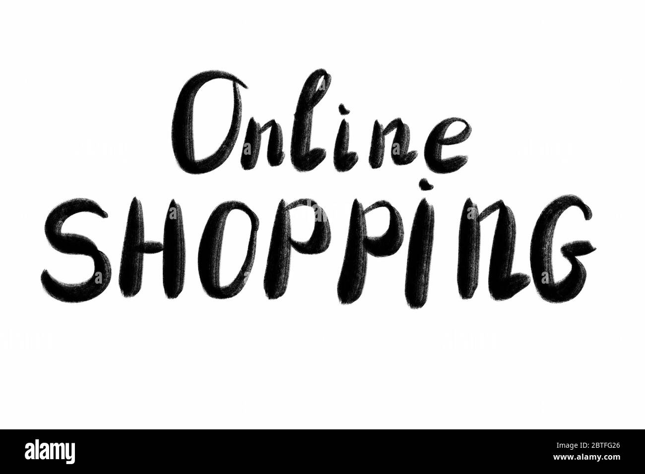 Texte écrit à la main d'achats en ligne - lettrage isolé sur blanc. Coronovirus COVID 19 concept Banque D'Images