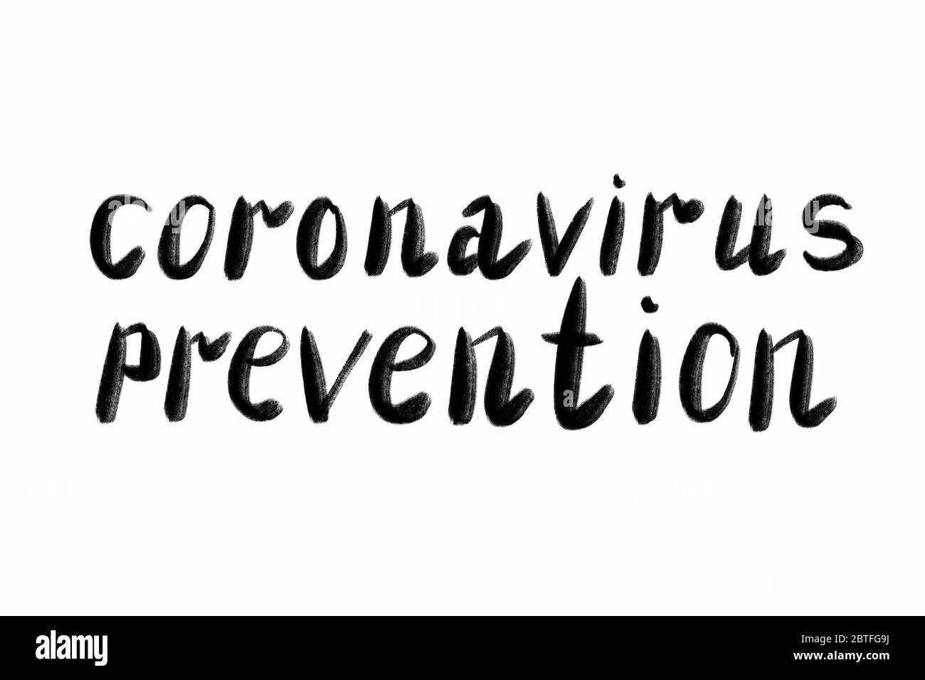 Prévention des coronavirus texte écrit à la main - lettrage isolé sur blanc. Coronovirus COVID 19 concept Banque D'Images