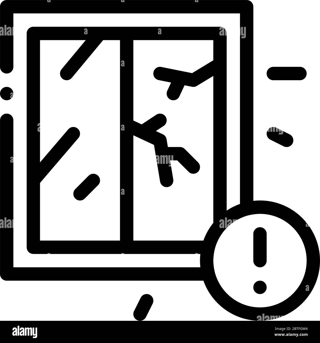 fenêtre fissurée en raison de l'illustration du contour du vecteur d'icône ertnquake Illustration de Vecteur