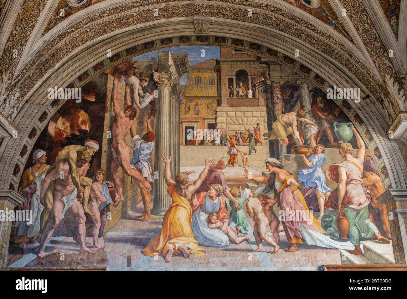 Fresque du feu de Borgo, . Salle de feu Borgo (1514-1517), Musei Vaticani, État de la Cité du Vatican, Rome, Lazio, Italie. Banque D'Images