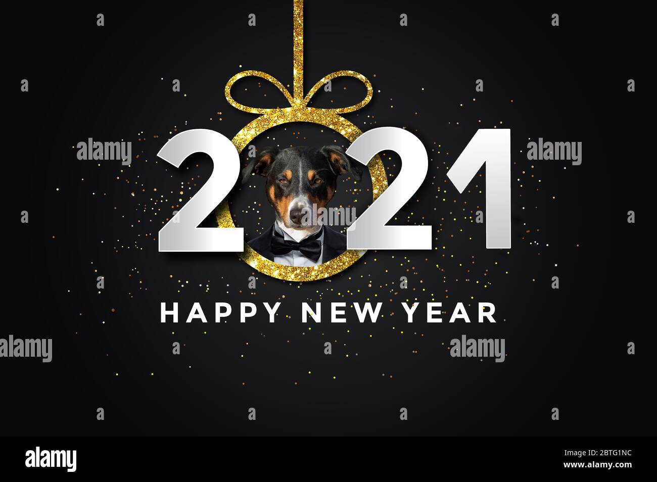 Bonne année 2021 avec un chien, Appenzeller Sennenhund Banque D'Images