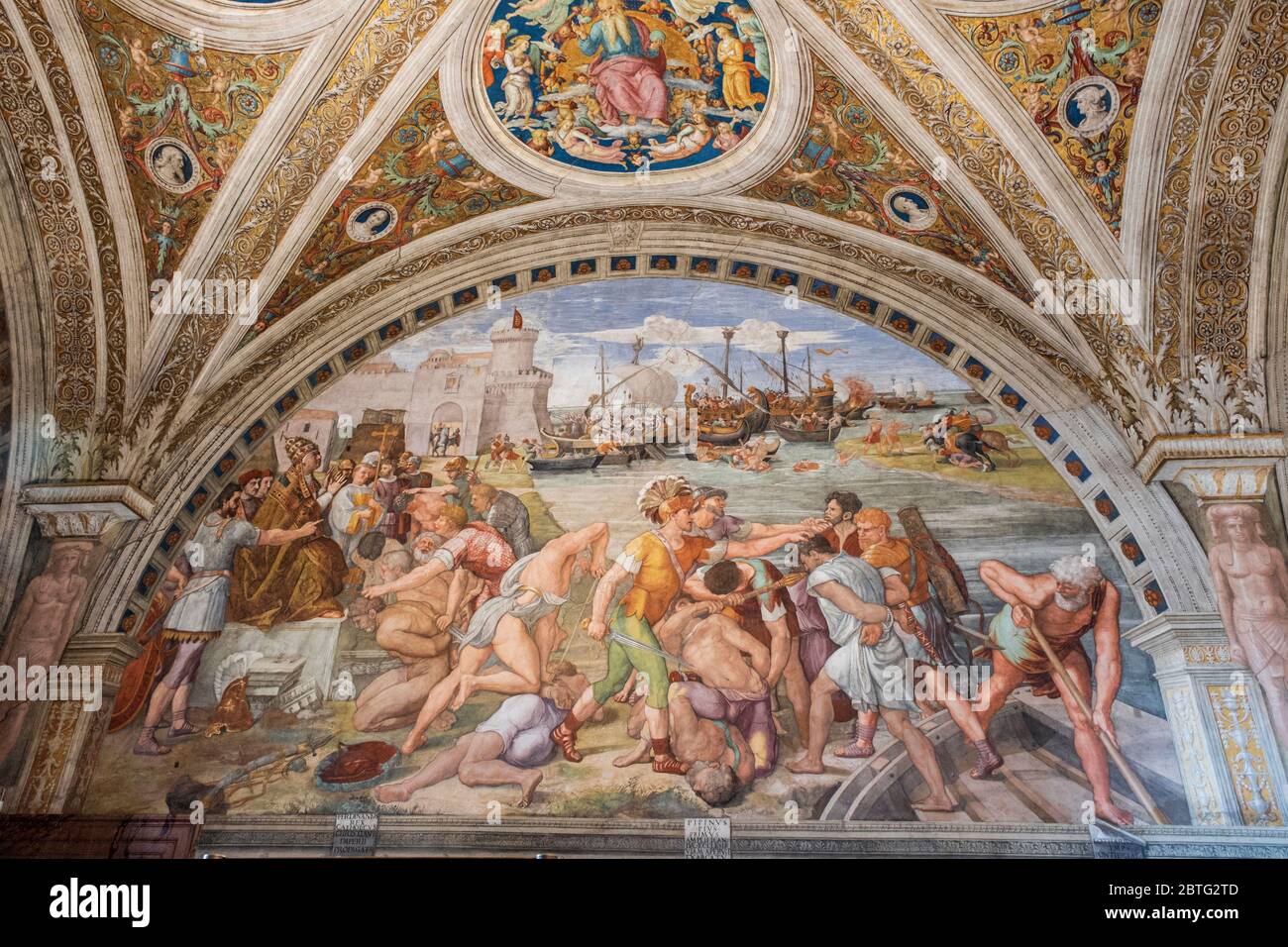 Bataille d'Ostia,. Borgo Fire Room (1514-1517), Musei Vaticani, État de la Cité du Vatican, Roma, Lazio, Italia. Banque D'Images