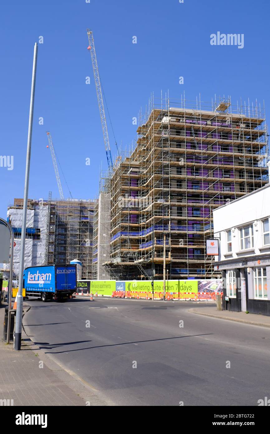 Construction du nouveau stade de la charrue Lane, Wimbledon, Londres Banque D'Images