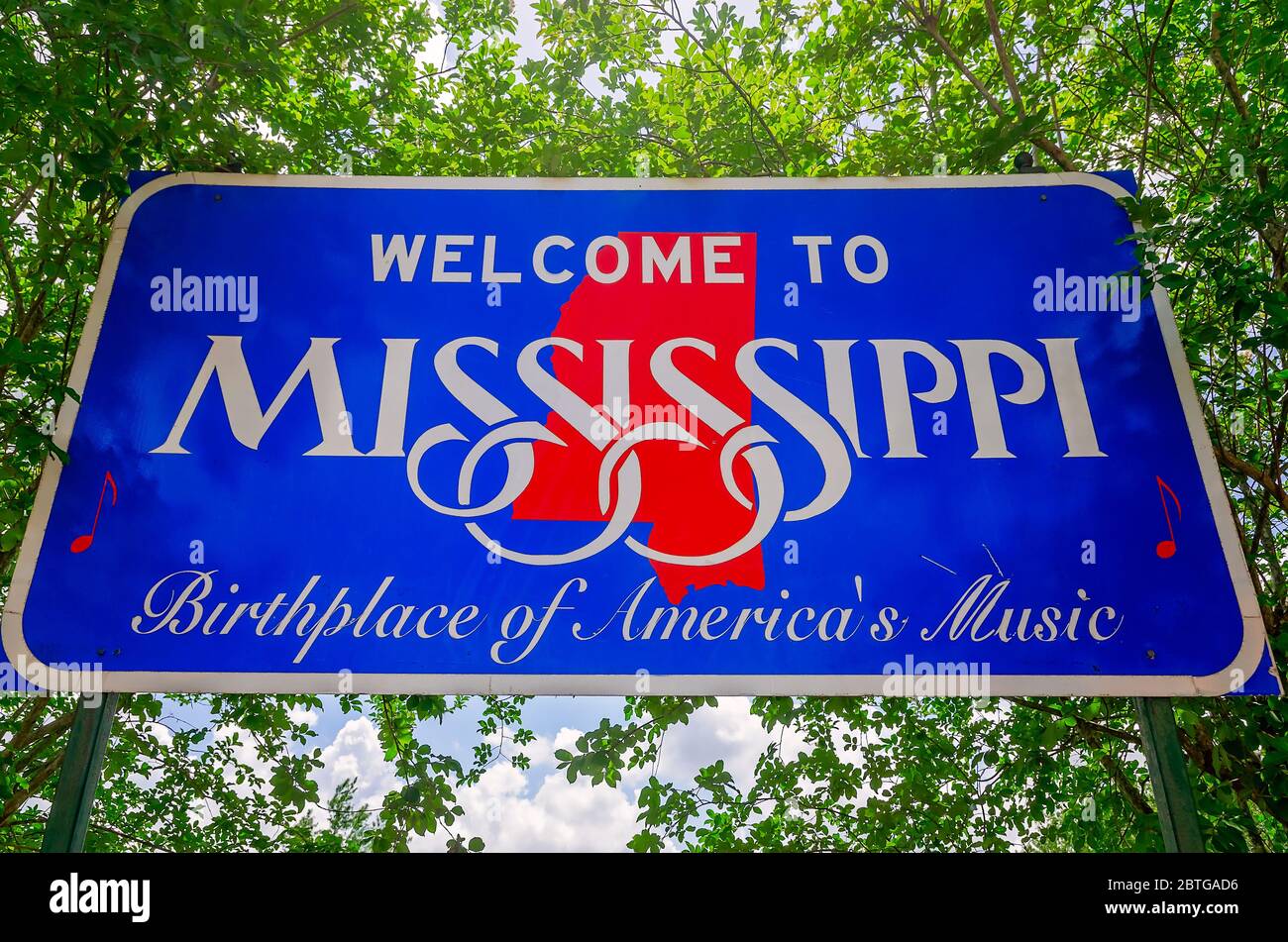 Le panneau Bienvenue au Mississippi est illustré au Mississippi Welcome Center, le 23 mai 2020, à Moss point, Mississippi. Banque D'Images