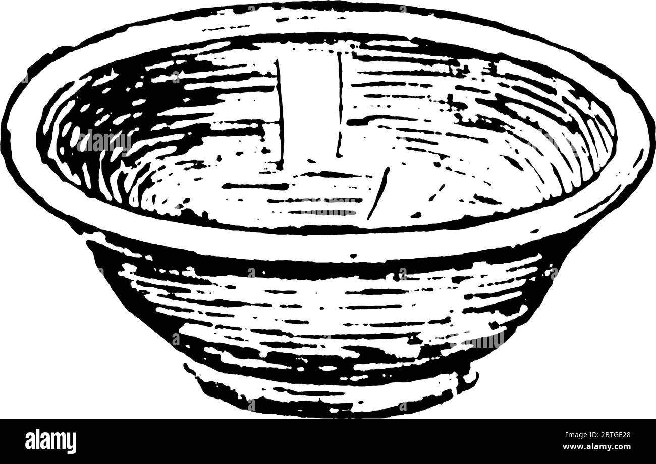 La photo représente un bol de mélange, dans lequel des soupes pourraient être servies ou utilisées dans la cuisine pour mélanger un certain nombre d'ingrédients ensemble, la ligne vintage dra Illustration de Vecteur