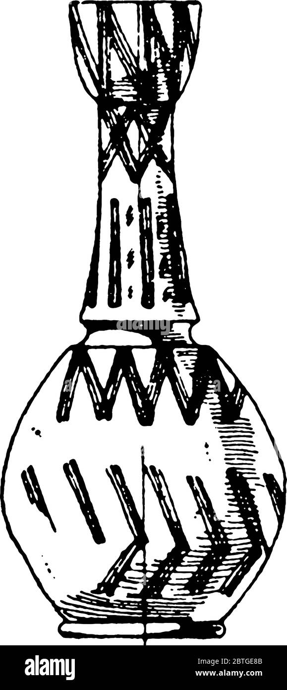 Cette bouteille égyptienne moderne est l'art égyptien moderne dans la vallée du Nil inférieur et est faite d'argile grise terne, de dessin de ligne vintage ou de gravure illus Illustration de Vecteur