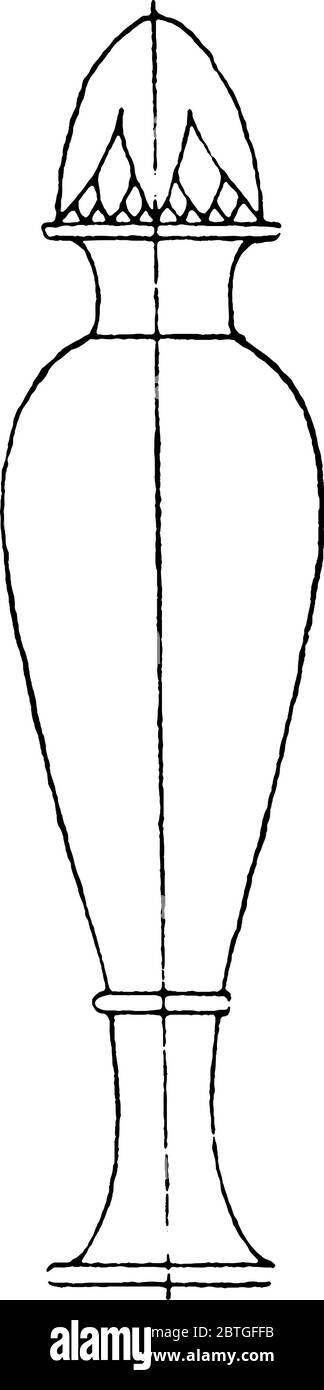 Un vaisseau mince sans poignées, a un corps allongé avec un long col étroit en argile ou en verre, dessin de ligne vintage ou de gravure illustrat Illustration de Vecteur