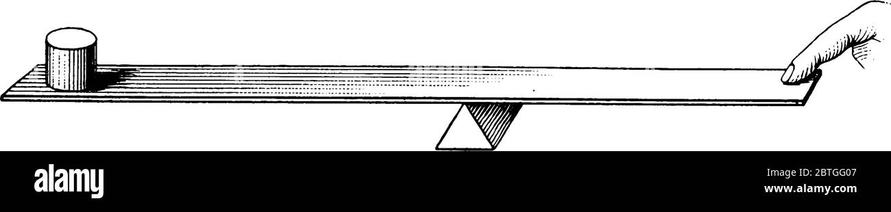 Un levier de première classe avec pivot (support) entre deux avec une charge (boîte) se trouve d'un côté du levier et une force est appliquée de l'autre côté, vin Illustration de Vecteur