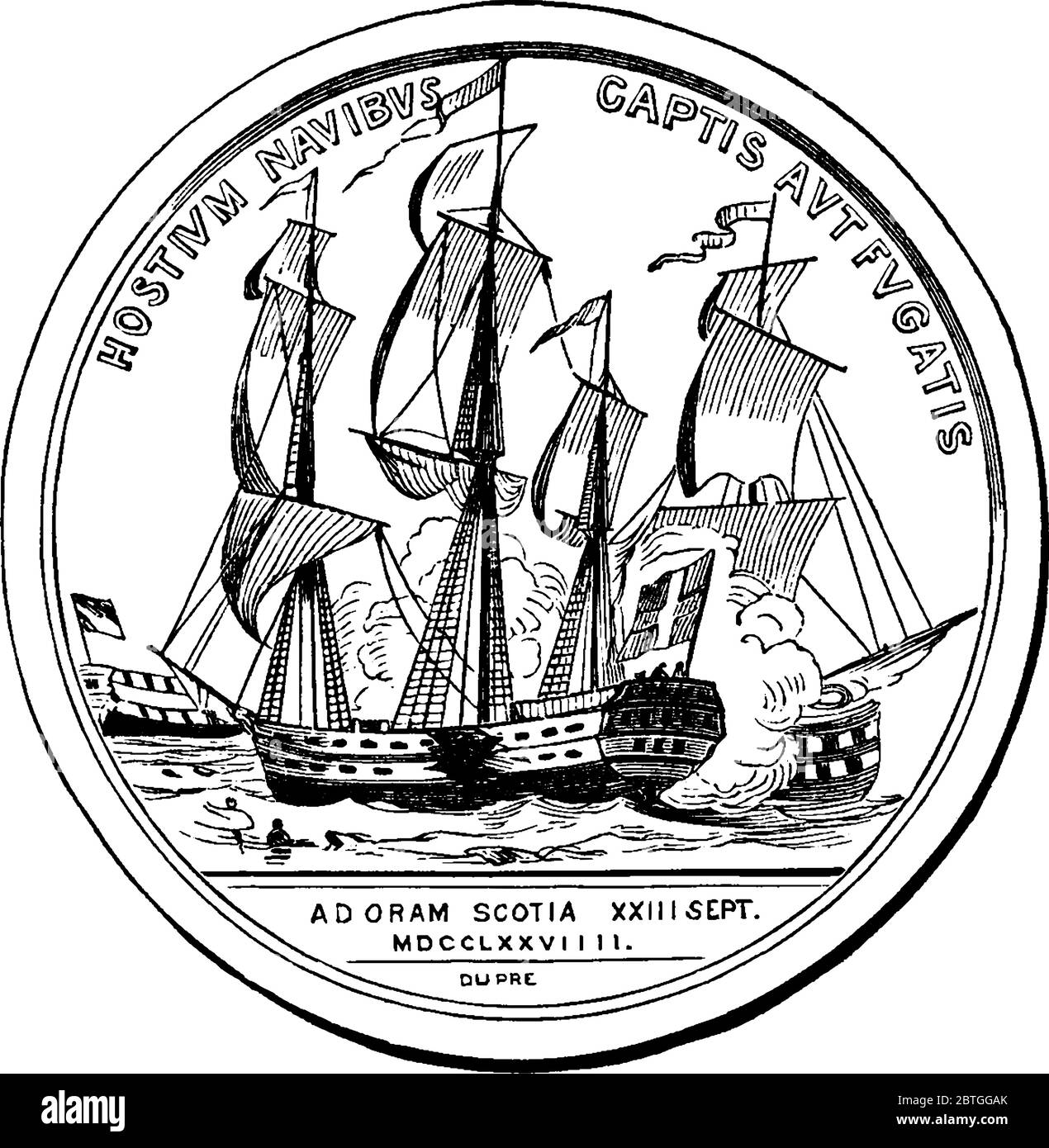 Médaille d'or du Congrès gravée avec des écrits et une image, décernée au premier combattant naval bien connu des États-Unis, John Paul Jones, dans le Revol américain Illustration de Vecteur