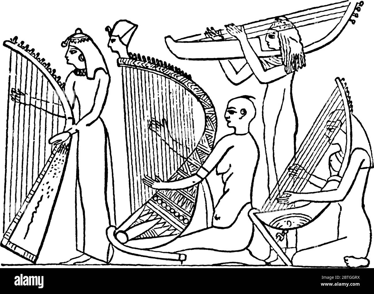 L'instrument primitif a été joué horizontalement, étant né sur l'épaule de  l'interprète. Entre eux et le grand vertical harps dans la fresc Image  Vectorielle Stock - Alamy