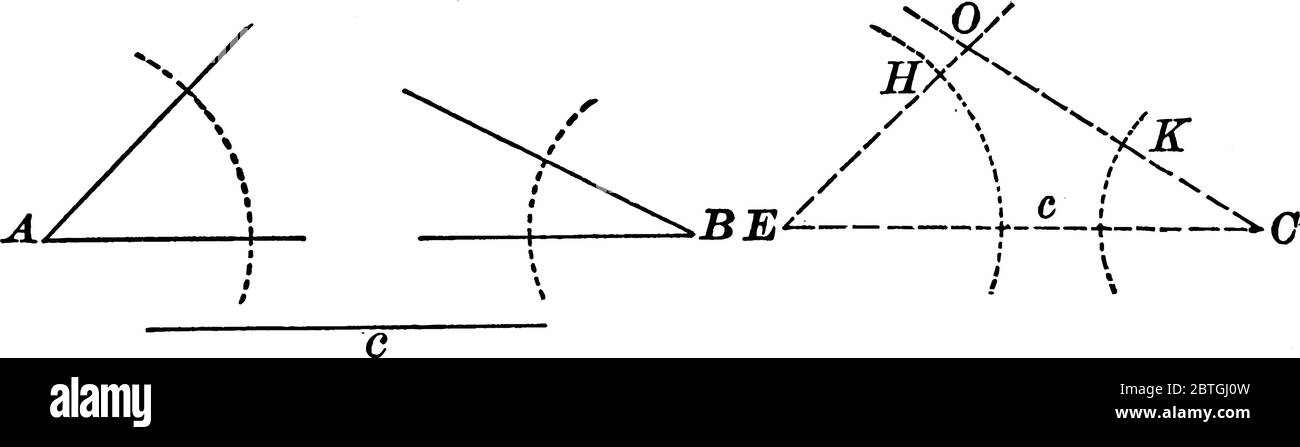 Un côté du triangle C et un angle sont donnés pour la construction du triangle, le dessin de ligne vintage ou l'illustration de gravure. Illustration de Vecteur