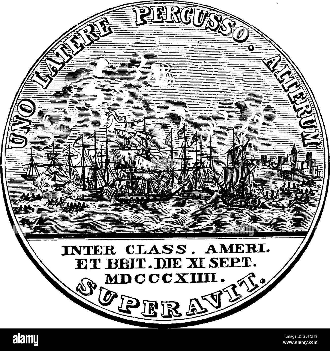 Médaille de Macdonnough, Thomas Macdonnough était un officier de marine américain du début du XIXe siècle, plus remarquable en tant que commandant des forces navales américaines dans le lac Cha Illustration de Vecteur