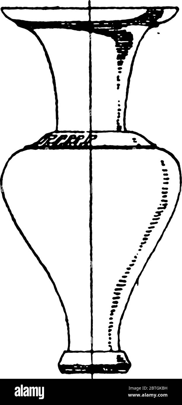 Antique phiale, fait d'argile peinte, est un vaisseau mince sans poignées qui a un corps allongé avec un long col étroit, dessin de ligne vintage Illustration de Vecteur