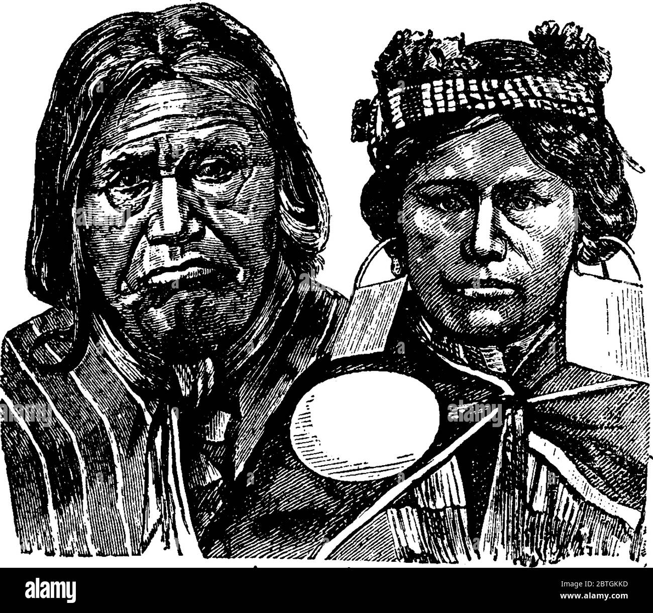 Les anciens d'Aruaca sont des autochtones d'Amérique du Sud, des dessins de ligne vintage ou des illustrations de gravure. Illustration de Vecteur