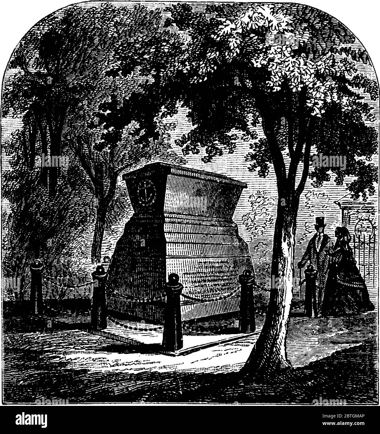 Le monument dédié à James Lawrence et Ludlow qui ont combattu pendant la guerre de 1812, dessin de ligne d'époque ou illustration de gravure. Illustration de Vecteur