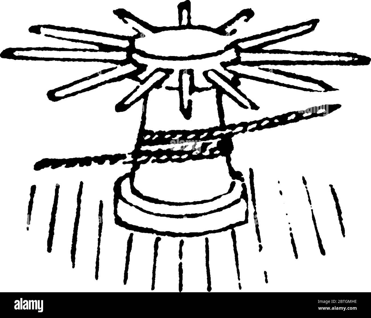 Illustration d'un cylindre rotatif large avec un axe vertical utilisé pour enrouler une corde, dessin de ligne vintage ou illustration de gravure. Illustration de Vecteur