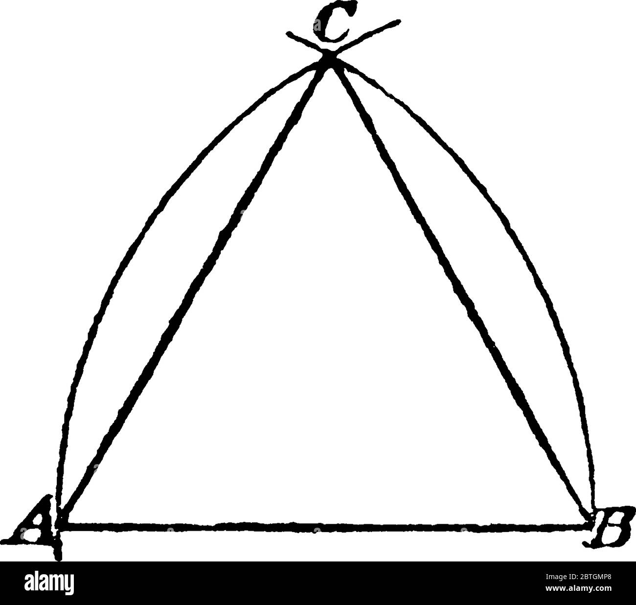 Un triangle équilatéral est tous de 60 degrés, montrer la construction en utilisant la boussole., dessin de ligne vintage ou illustration de gravure. Illustration de Vecteur
