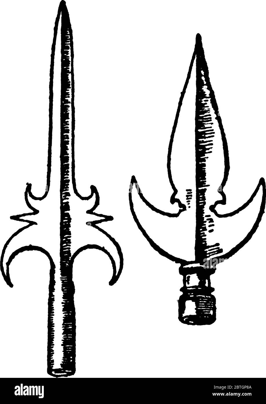 Fers médiévaux de deux formes et tailles différentes, dessin de ligne vintage ou illustration de gravure. Illustration de Vecteur