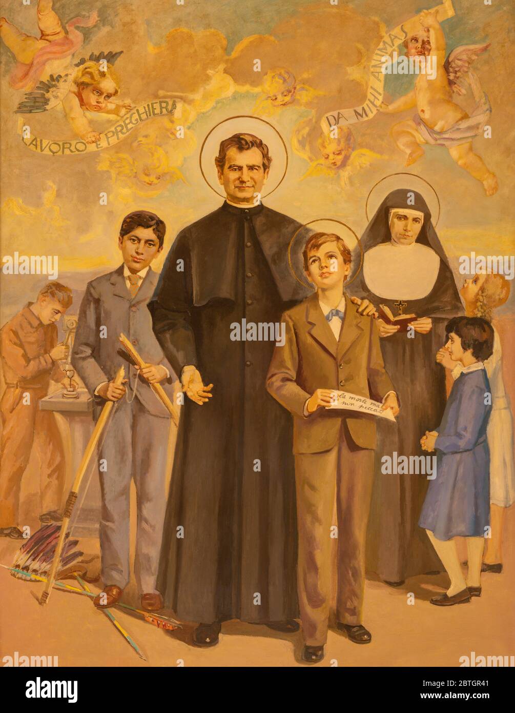 RAVENNE, ITALIE - 28 JANVIER 2020 : la peinture de Saint-Don Bosco dans l'église Basilique di Santa Maria del Porto par Vittorio Cusatelli (1959). Banque D'Images