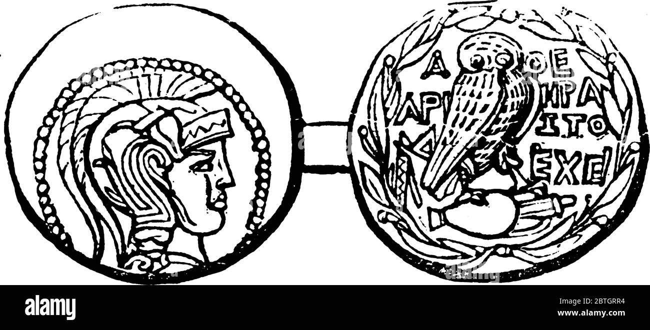 Une représentation typique de la drachme, la principale pièce d'argent parmi les Grecs. Les deux principales normes dans les monnaies des États grecs, étaient t Illustration de Vecteur