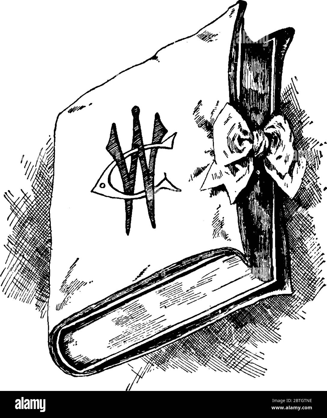 Un livre fermé avec un symbole représentant quelque peu le 'Capital-W', sur sa page couverture; est décoré avec l'arc placé sur le côté ou les pages du boo Illustration de Vecteur