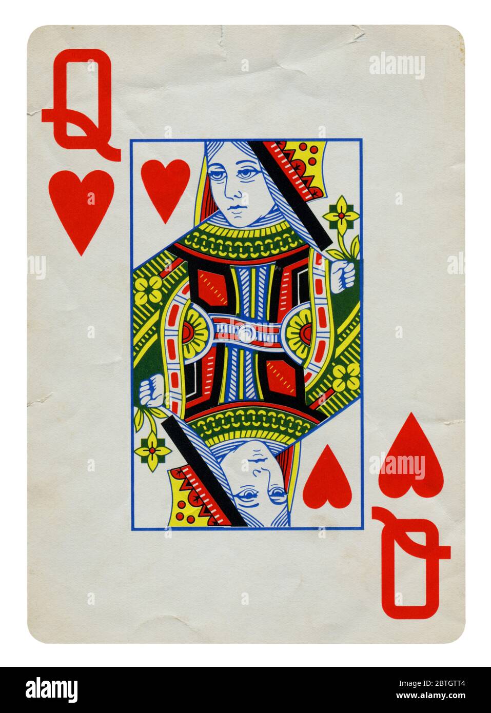 Reine de Coeur Vintage playing card isolé sur blanc (chemin inclus) Banque D'Images