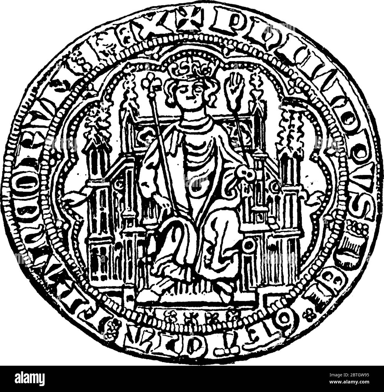 Le recto d'une pièce d'or française qui a été émise pour la première fois par Louis IX, au XIIIe siècle. La valeur de ce fut égale à environ trois États Unis Illustration de Vecteur