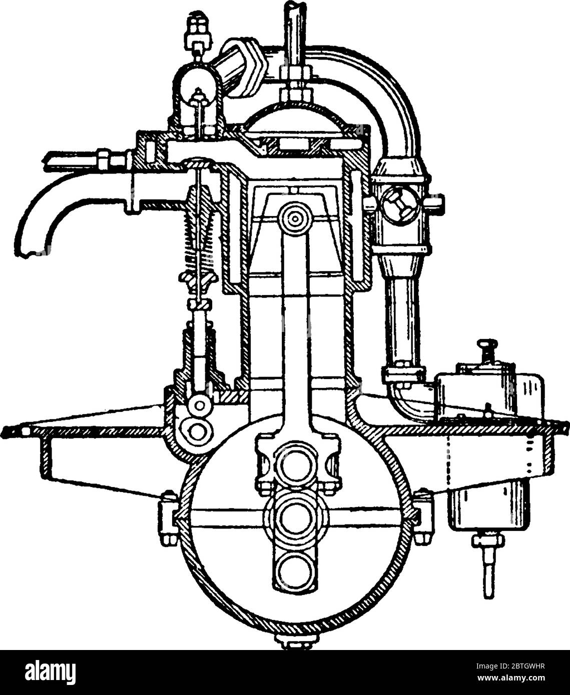 La figure montre un moteur à gaz est un moteur à combustion interne qui utilise le gaz de haut fourneau, le gaz de producteur, le gaz naturel et d'autres comme combustible, la ligne de reprise d'activité vintage Illustration de Vecteur