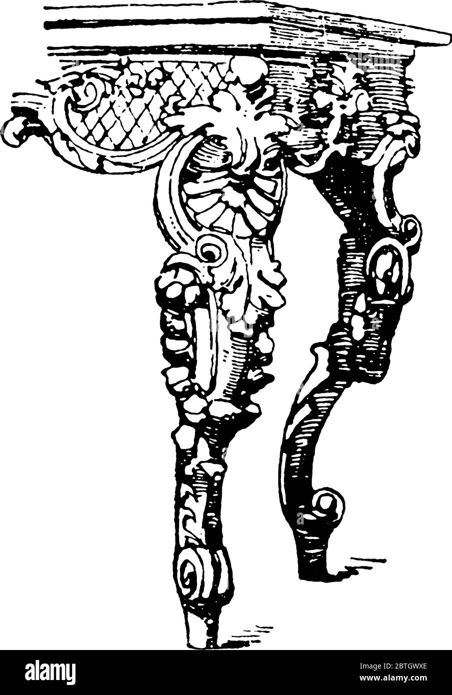 La table française au XVIIIe siècle pendant les périodes Barocco et Rococo avait des jambes courbées et des sommets gras, des dessins de ligne vintage ou de la gravure illustrati Illustration de Vecteur