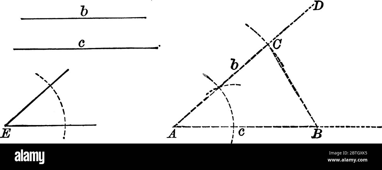 Deux lignes parallèles b, c sont les côtés du triangle donné, dessin de ligne vintage ou illustration de gravure. Illustration de Vecteur