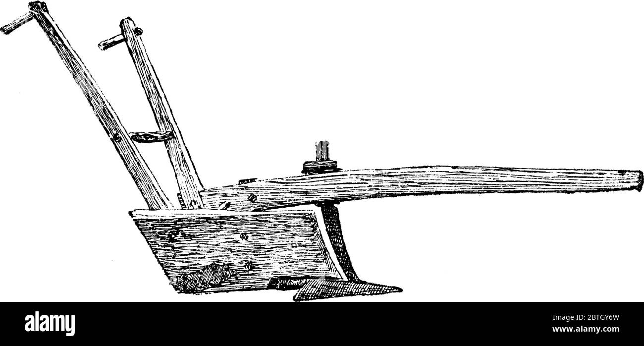Image d'une charrue Yankee en bois, dessin de ligne vintage ou illustration de gravure. Illustration de Vecteur
