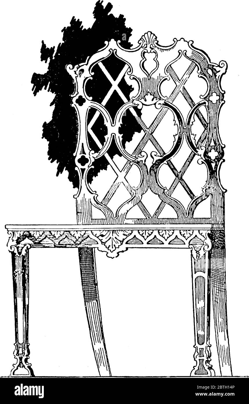 Image montrant une belle chaise en bois conçue par Thomas Chippendale, dessin de ligne vintage ou illustration de gravure. Illustration de Vecteur