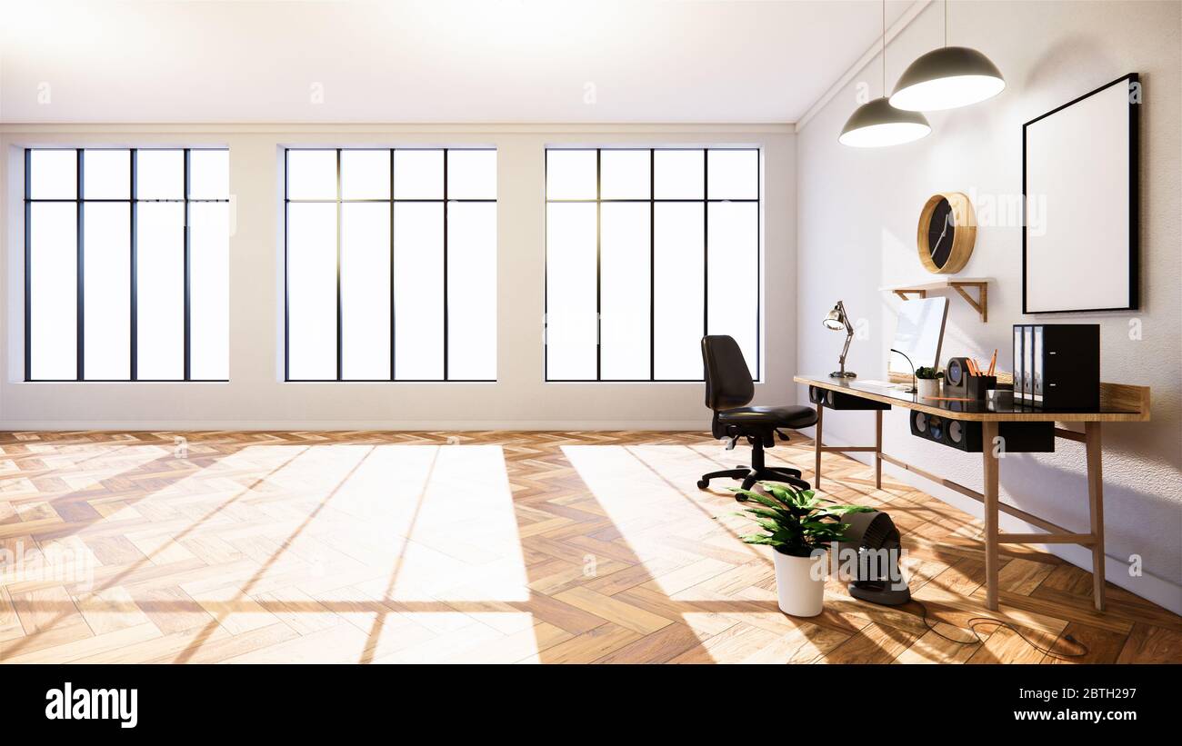 Vide - salon mur de briques blanches style loft Design intérieur. Rendu 3D Banque D'Images