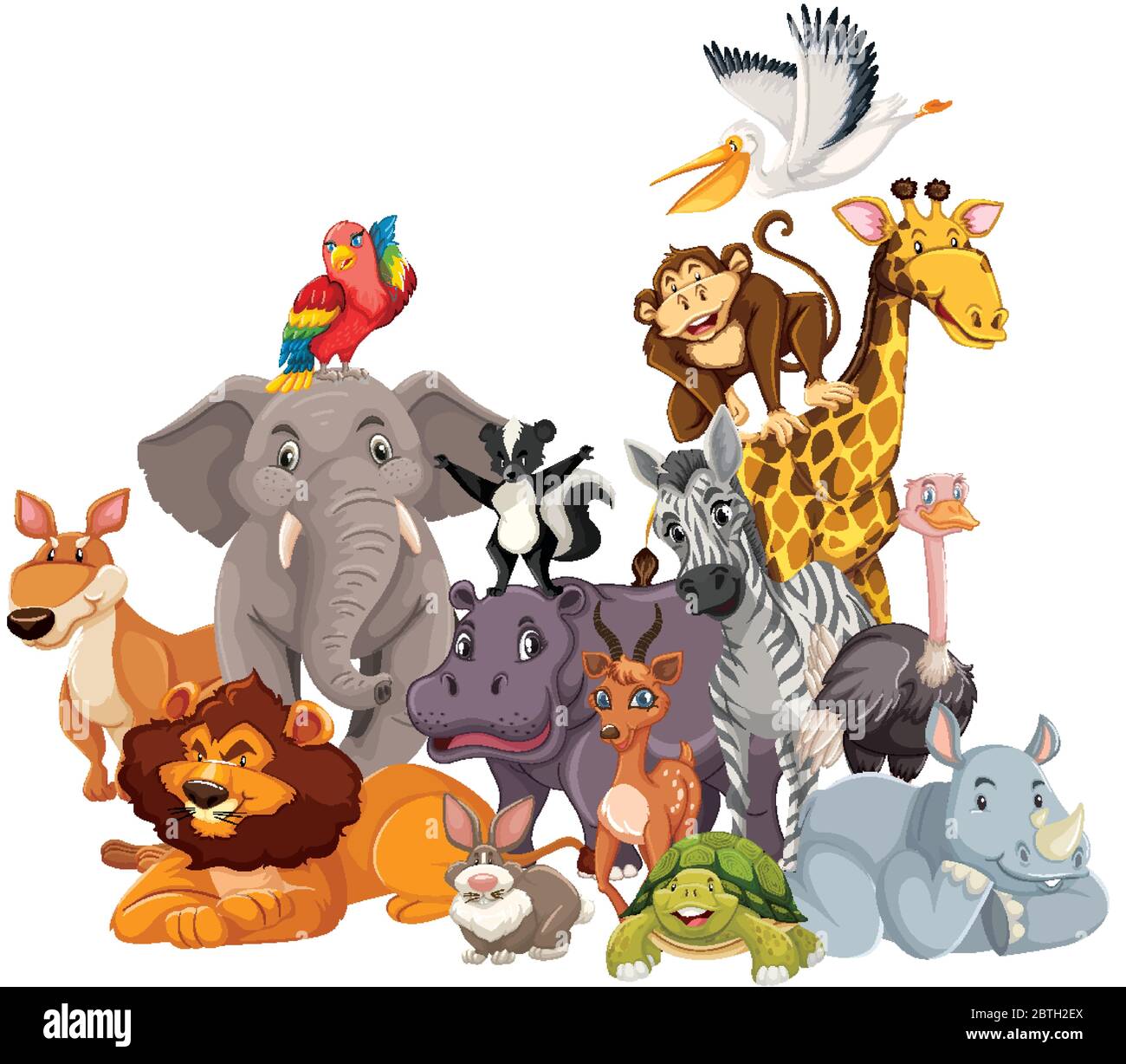 Illustration de personnages de dessins animés de groupe d'animaux sauvages Illustration de Vecteur