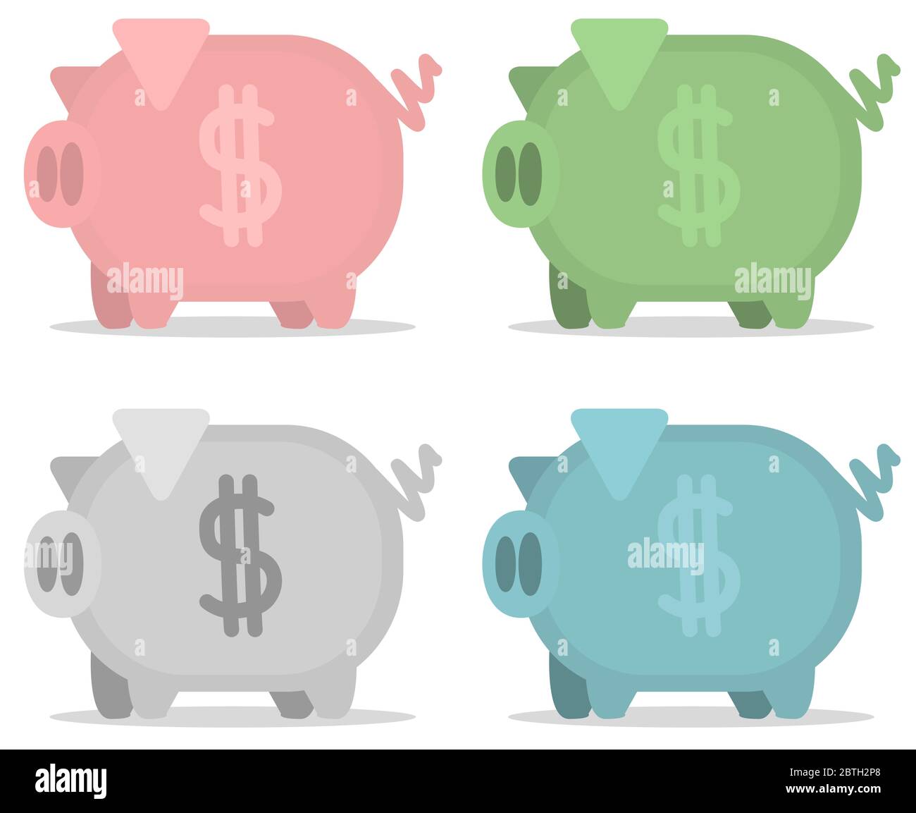 Banc de piggy, quatre couleurs, vecteur dessin animé élément de conception horizontal, sur blanc, isolé Illustration de Vecteur