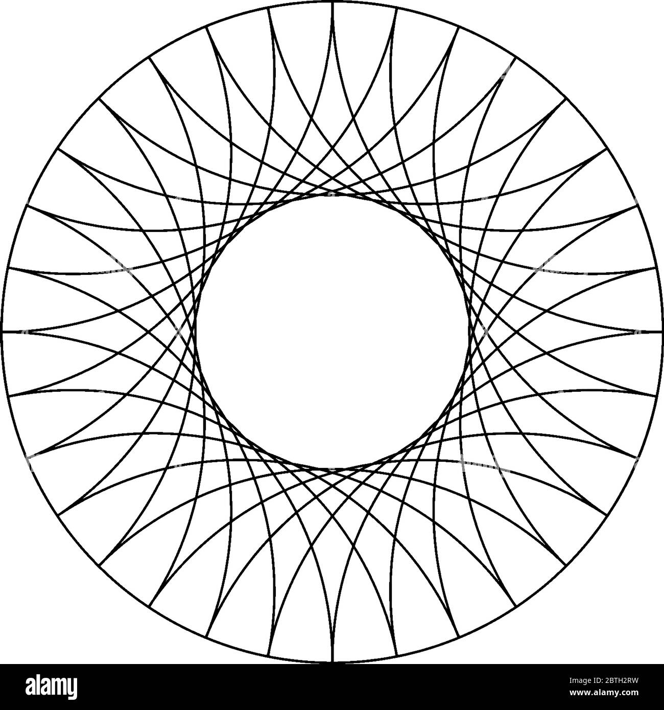 La même taille d'arcs à l'intérieur d'un cercle joint deux points du cercle avec un certain espacement, ce qui crée une forme circulaire à l'intérieur du grand cercle, ligne vintage drawin Illustration de Vecteur