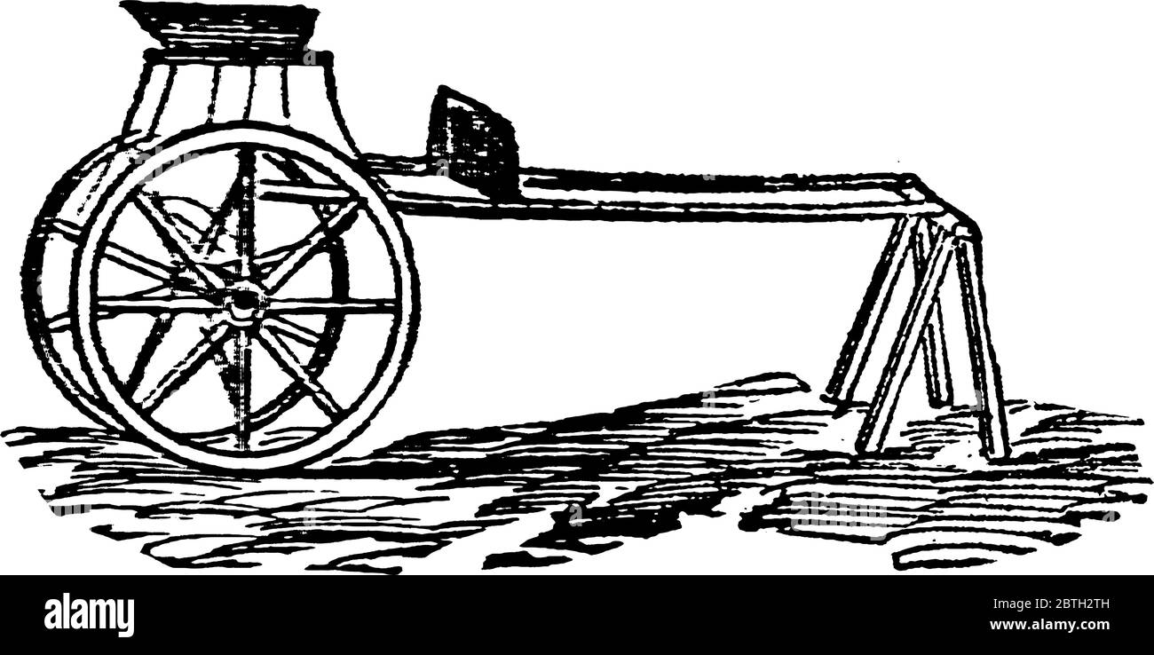 Représentation typique d'un concert, d'un chariot léger à deux roues dessiné par un cheval, avec une paire de roues, d'un dessin de ligne vintage ou d'une illustration de gravure Illustration de Vecteur