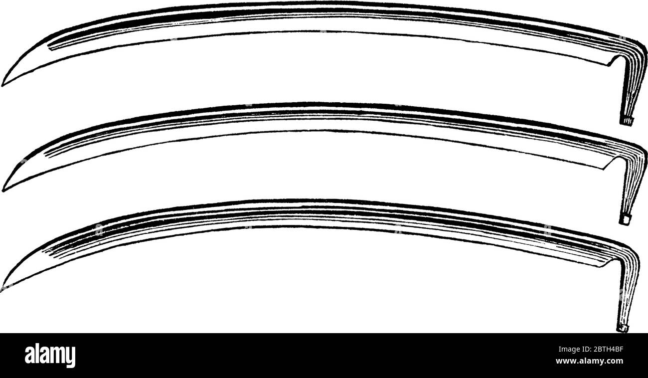 Un scythe est un outil manuel agricole utilisé pour couper des récoltes telles que l'herbe ou le maïs, le dessin de ligne vintage ou l'illustration de gravure. Illustration de Vecteur