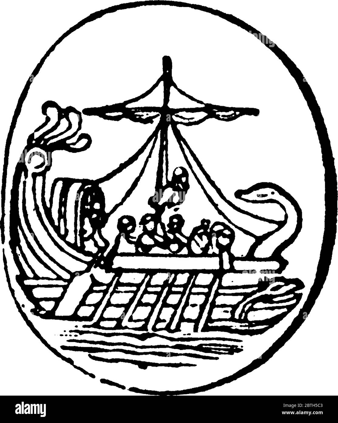 Aux deux extrémités de la cour d'un navire, des cordes ont été attachées, qui ont passé par-dessus le sommet du mât, et ainsi soutenu la cour. Quand un orage Illustration de Vecteur