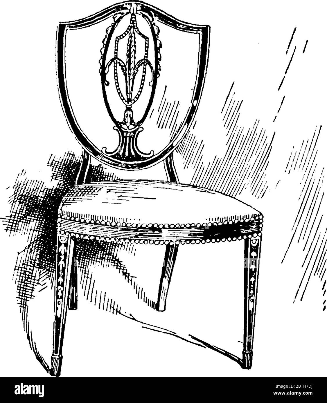 Image montrant une ancienne chaise conçue par George Heplewhite au XVIIIe siècle, dessin de ligne vintage ou illustration de gravure. Illustration de Vecteur