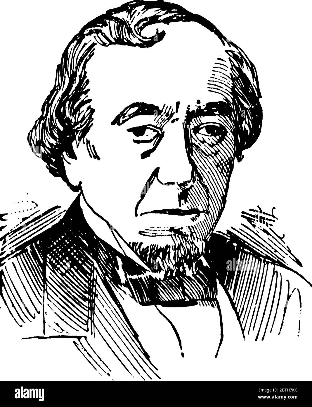 Dépeint, Benjamin Disraeli, (1804-1881), homme d'État britannique et Premier ministre qui a écrit les romans Vivian Gray Coningsby et Sybil, ligne d'époque drawi Illustration de Vecteur